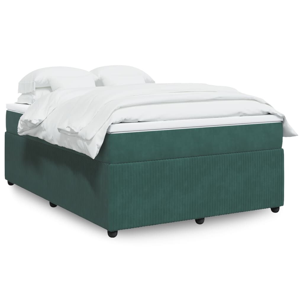 vidaXL Κρεβάτι Boxspring με Στρώμα Σκούρο Πράσινο 160x200εκ. Βελούδινο