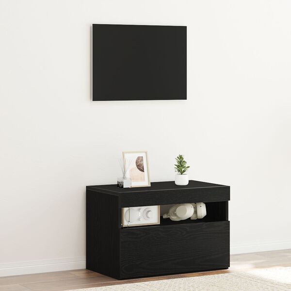 vidaXL Κομοδίνο με LED Φώτα Μαύρη Δρυός 60x35x40 εκ. Ξύλινα
