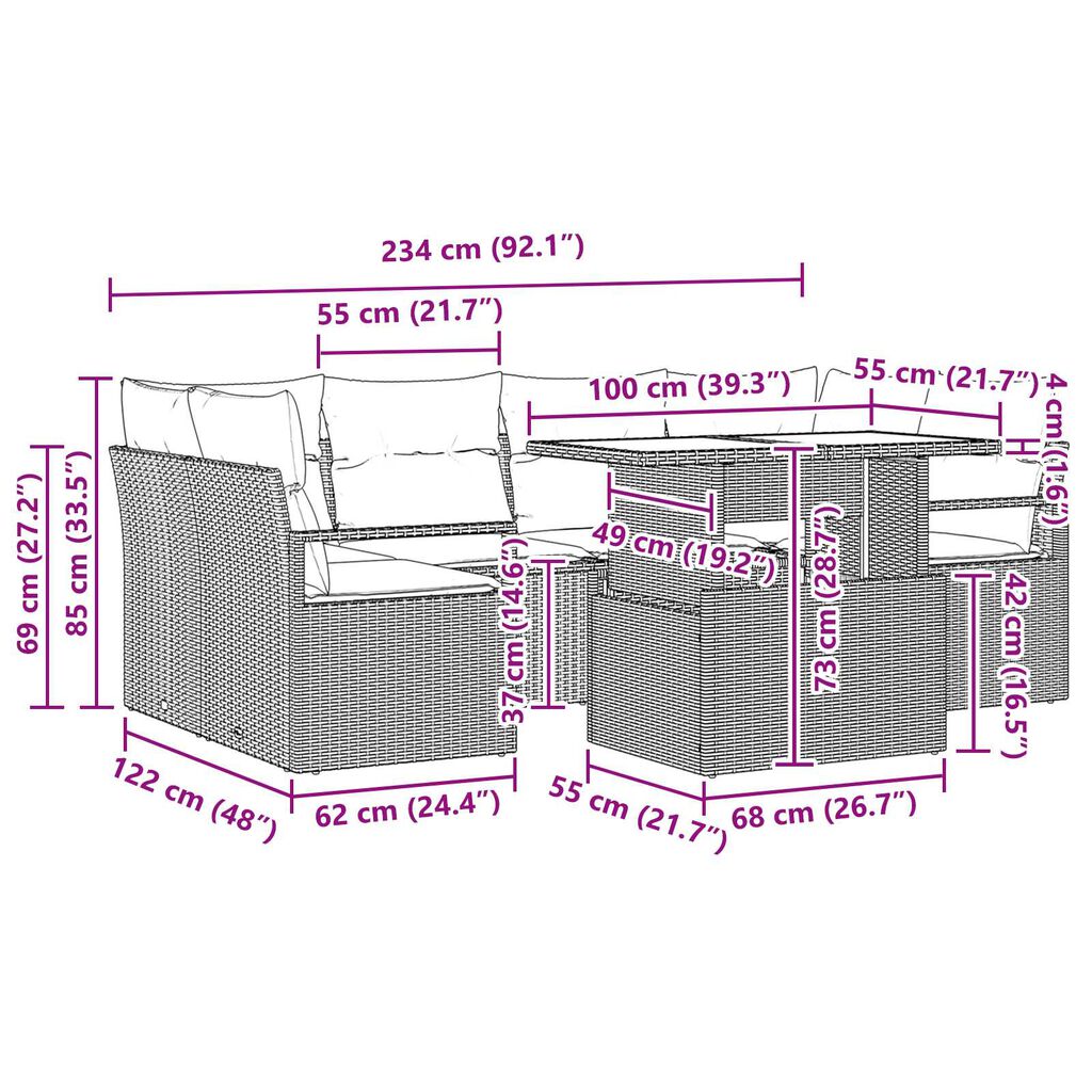 vidaXL Σετ Καναπέ Κήπου 7 pcs μπεζ και κρεμ 100 x 55 x 73 εκ