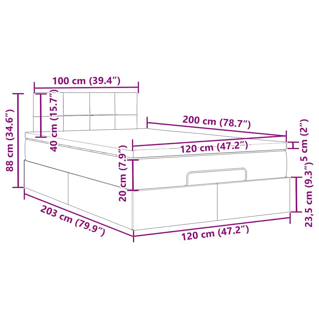 vidaXL Οθωμανικό κρεβάτι με στρώμα & LEDs Μαύρο 120x200 cm Ύφασμα