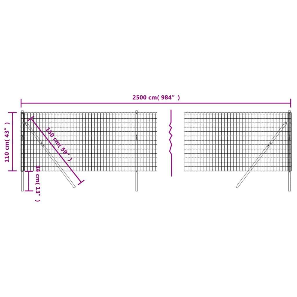 vidaXL Συρματόπλεγμα Περίφραξης Ανθρακί 1,1x25 μ. Γαλβανισμένο Ατσάλι