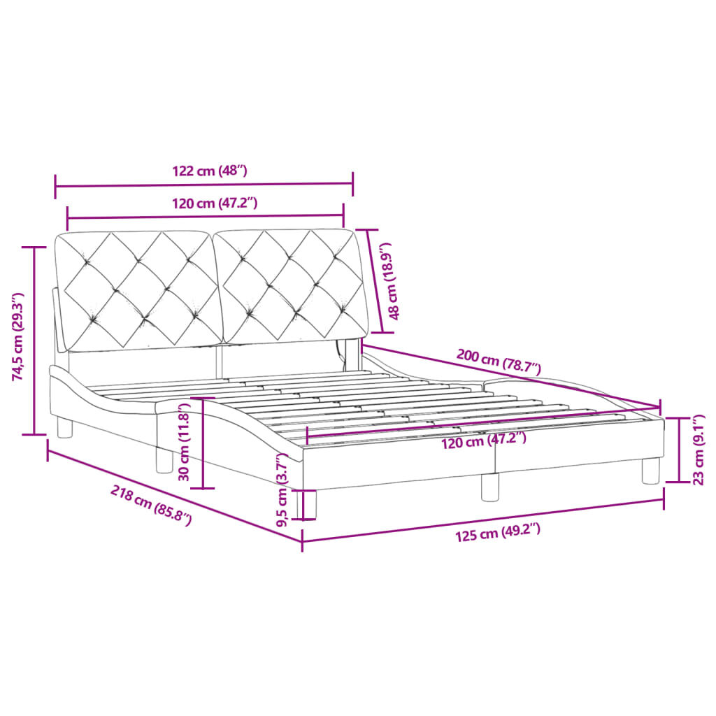 vidaXL Πλαίσιο Κρεβατιού με LED Σκούρο Γκρι 120x200 εκ. Βελούδινο