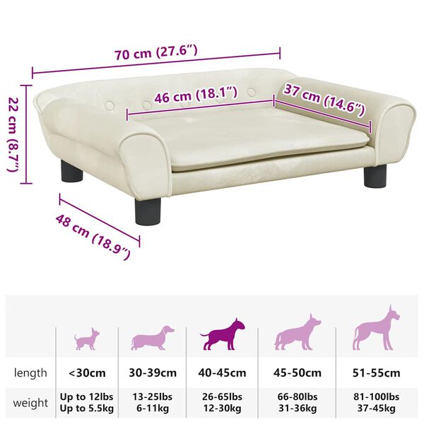 vidaXL Κρεβάτι Σκύλου Κρεμ 70 x 48 x 22 εκ. Βελούδινο