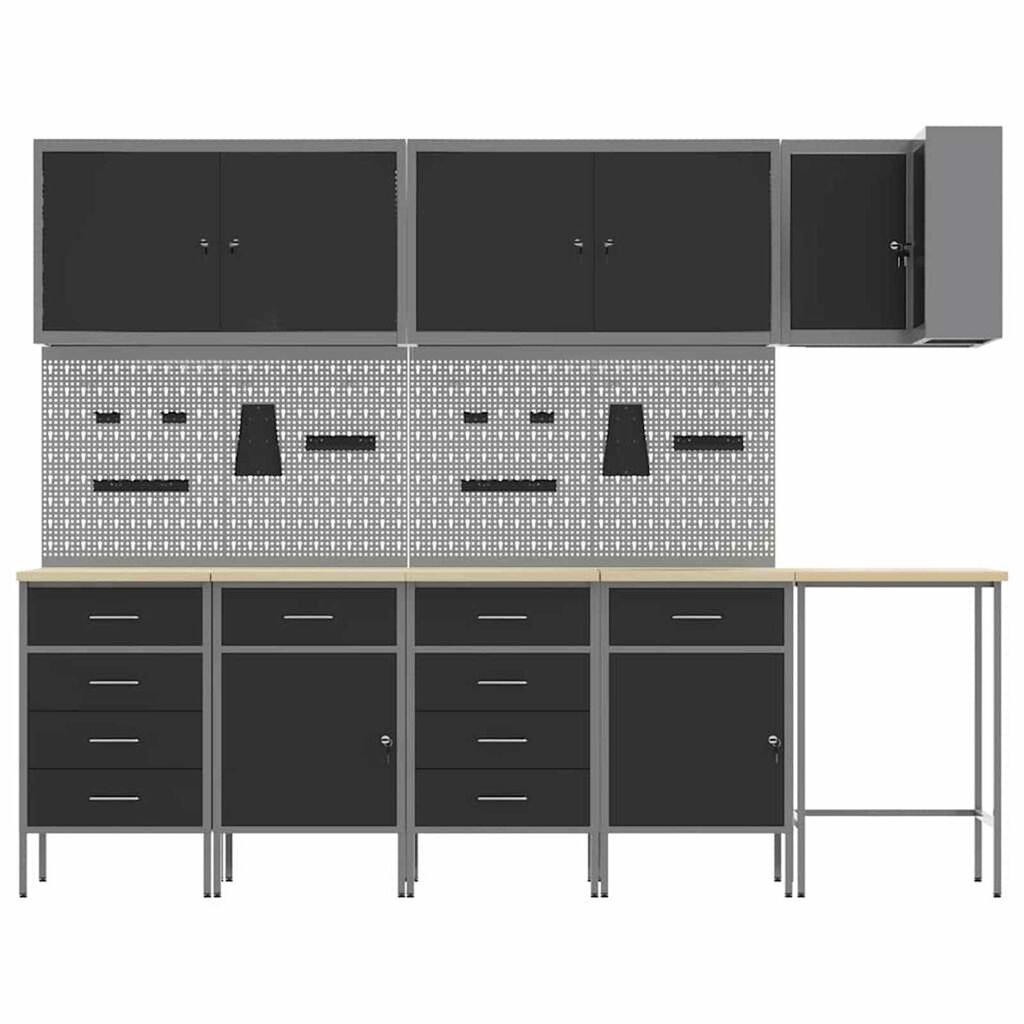 vidaXL Ντουλάπα Εργασίας με συρτάρι 12 pcs Μαύρο 255 x 55 x 220 εκ
