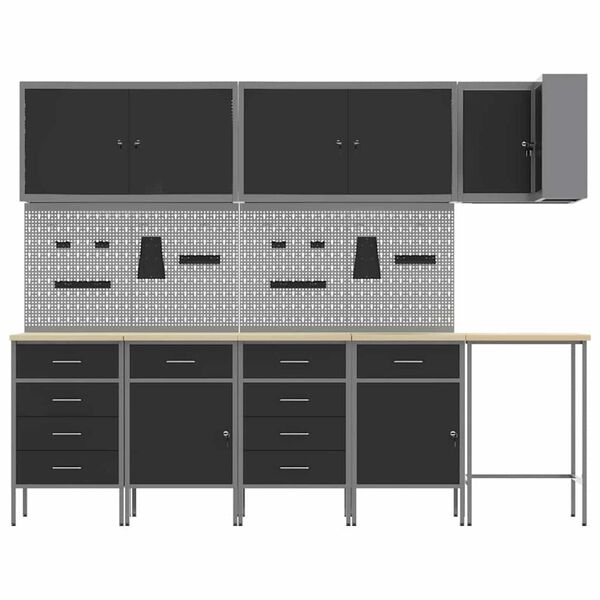 vidaXL Ντουλάπα Εργασίας με συρτάρι 12 pcs Μαύρο 255 x 55 x 220 εκ