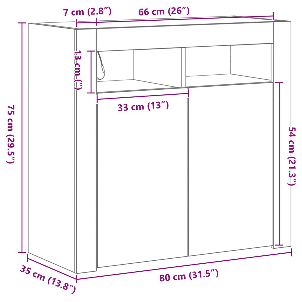 vidaXL Κονσόλα με LED Φώτα Μαύρο Δρυς 80x35x75 εκ από Ξύλο