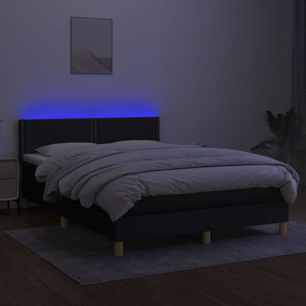 vidaXL &Kappa;&rho;&epsilon;&beta;ά&tau;&iota; Boxspring &mu;&epsilon; &Sigma;&tau;&rho;ώ&mu;&alpha; & LED &Mu;&alpha;ύ&rho;&omicron; 140x200 &epsilon;&kappa;. &Upsilon;&phi;&alpha;&sigma;&mu;ά&tau;&iota;&nu;&omicron;