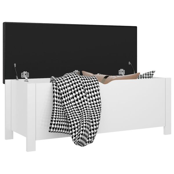 vidaXL Κουτί Αποθήκευσης Γυαλ. Λευκό 105x40x45εκ. Μοριοσαν. & Μαξιλάρι