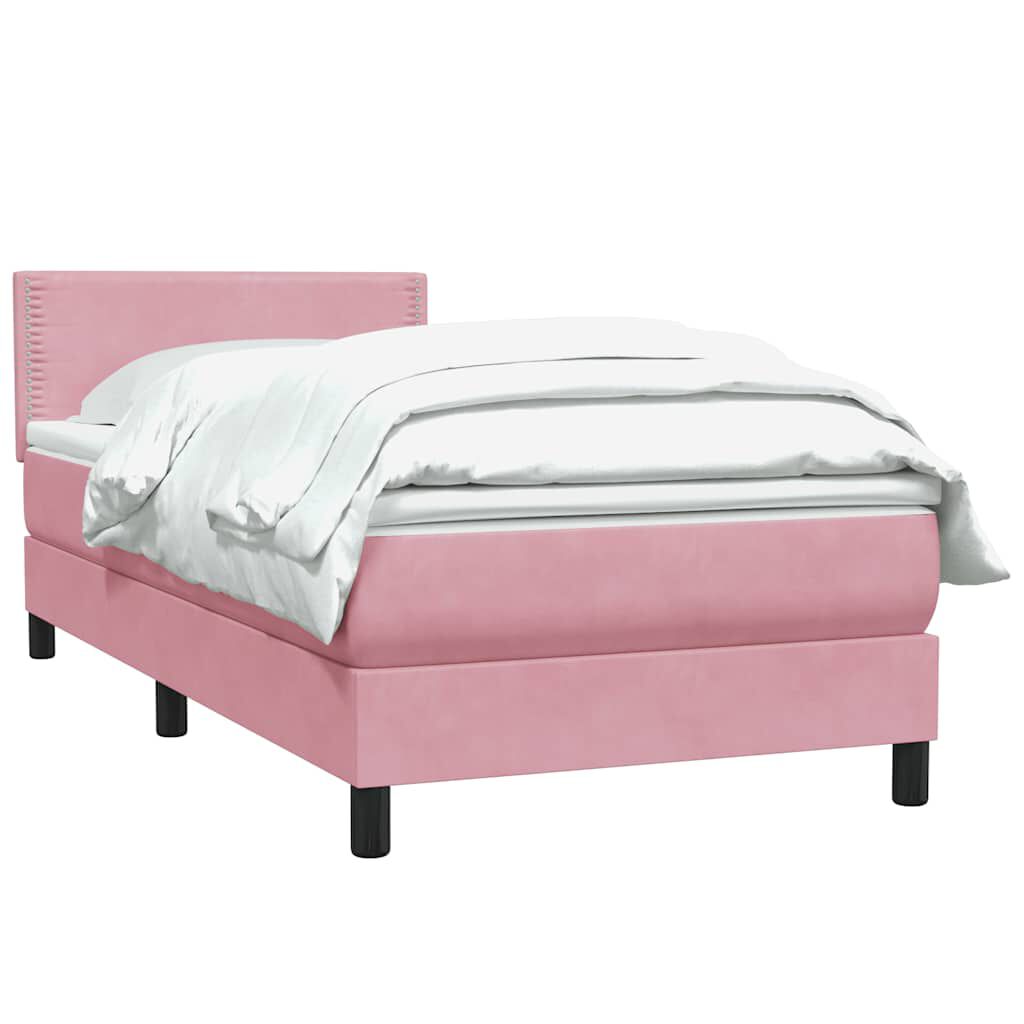 vidaXL Κρεβάτι Boxspring με Στρώμα Ροζ 90x220 εκ. Βελούδινο