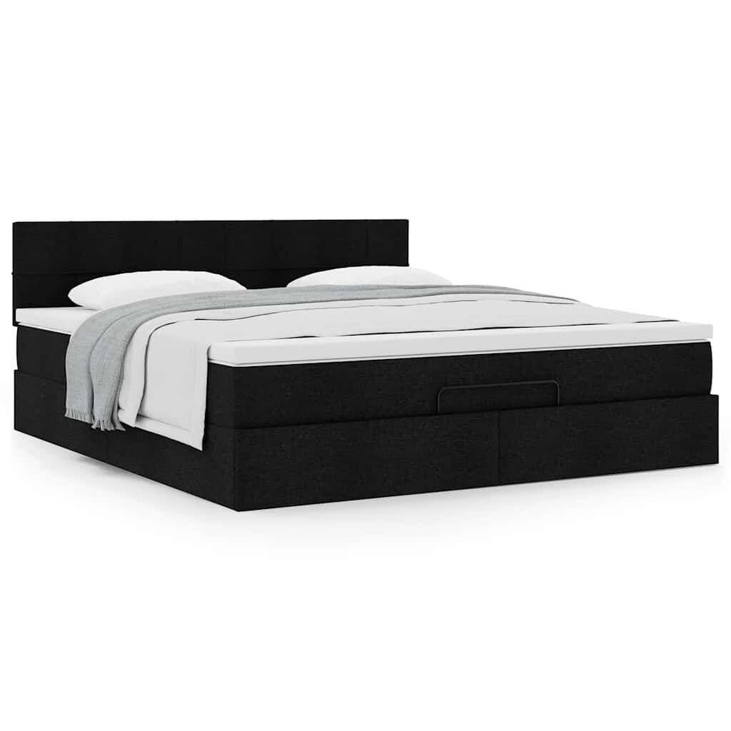 vidaXL Οθωμανικό κρεβάτι με στρώμα Μαύρο 180x200cm Ύφασμα