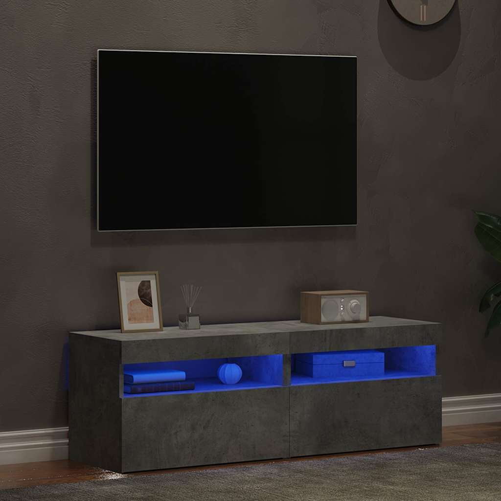 vidaXL Έπιπλα Τηλεόρασης με LED 2 τεμ. Γκρι Σκυροδέματος 60x35x40 εκ.