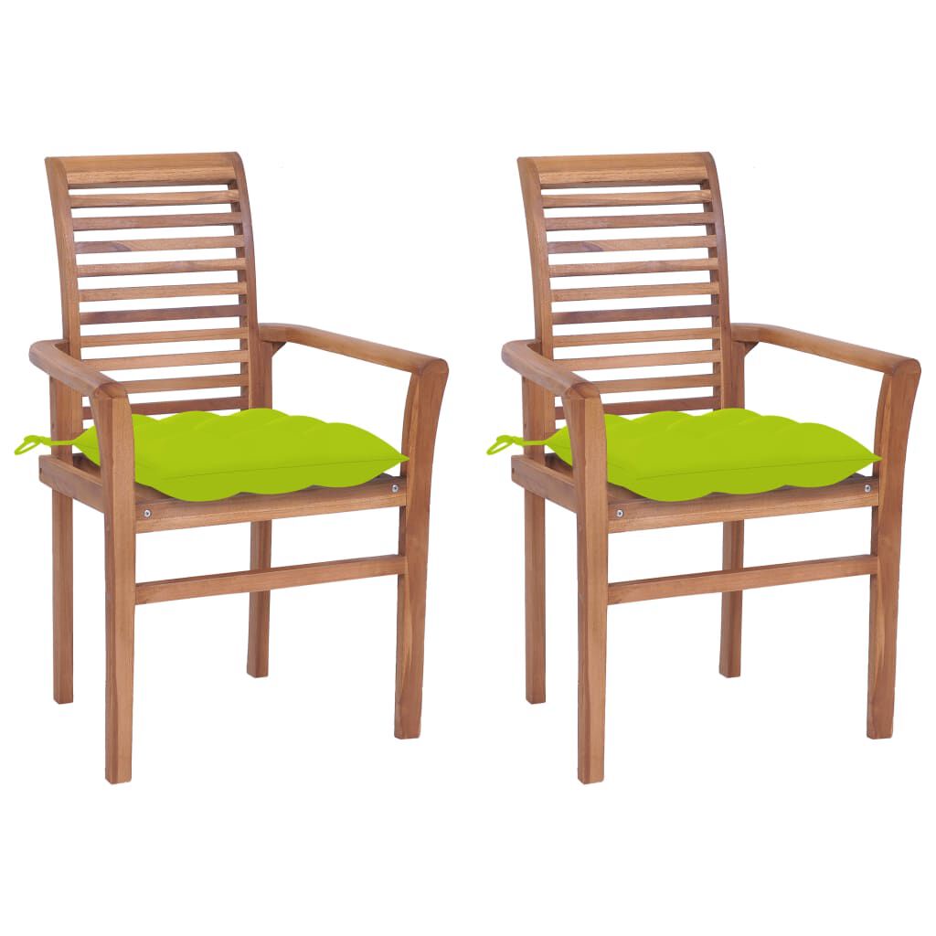 vidaXL Καρέκλες Τραπεζαρίας 2 τεμ. Ξύλο Teak & Φωτ. Πράσινα Μαξιλάρια