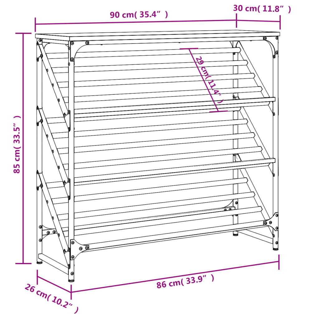 vidaXL Παπουτσοθήκη Καπνιστή Δρυς 90x30x85 εκ. Επεξεργασμένο Ξύλο