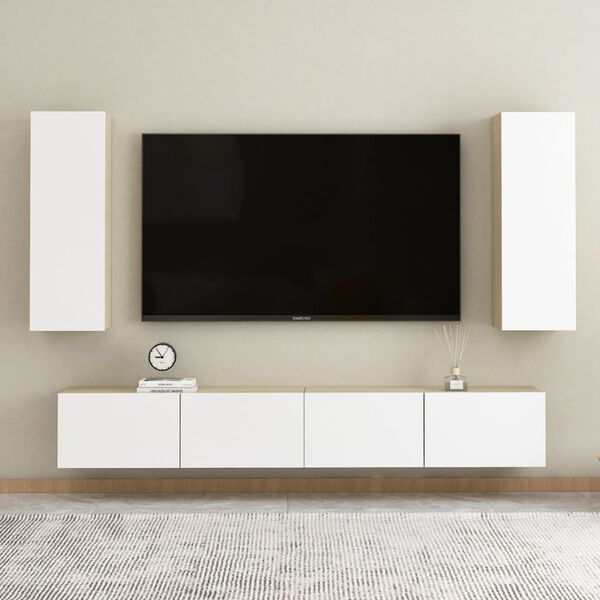 vidaXL Έπιπλο Τηλεόρασης Λευκό & Sonoma Δρυς 30,5x30x90εκ. Επεξ. Ξύλο