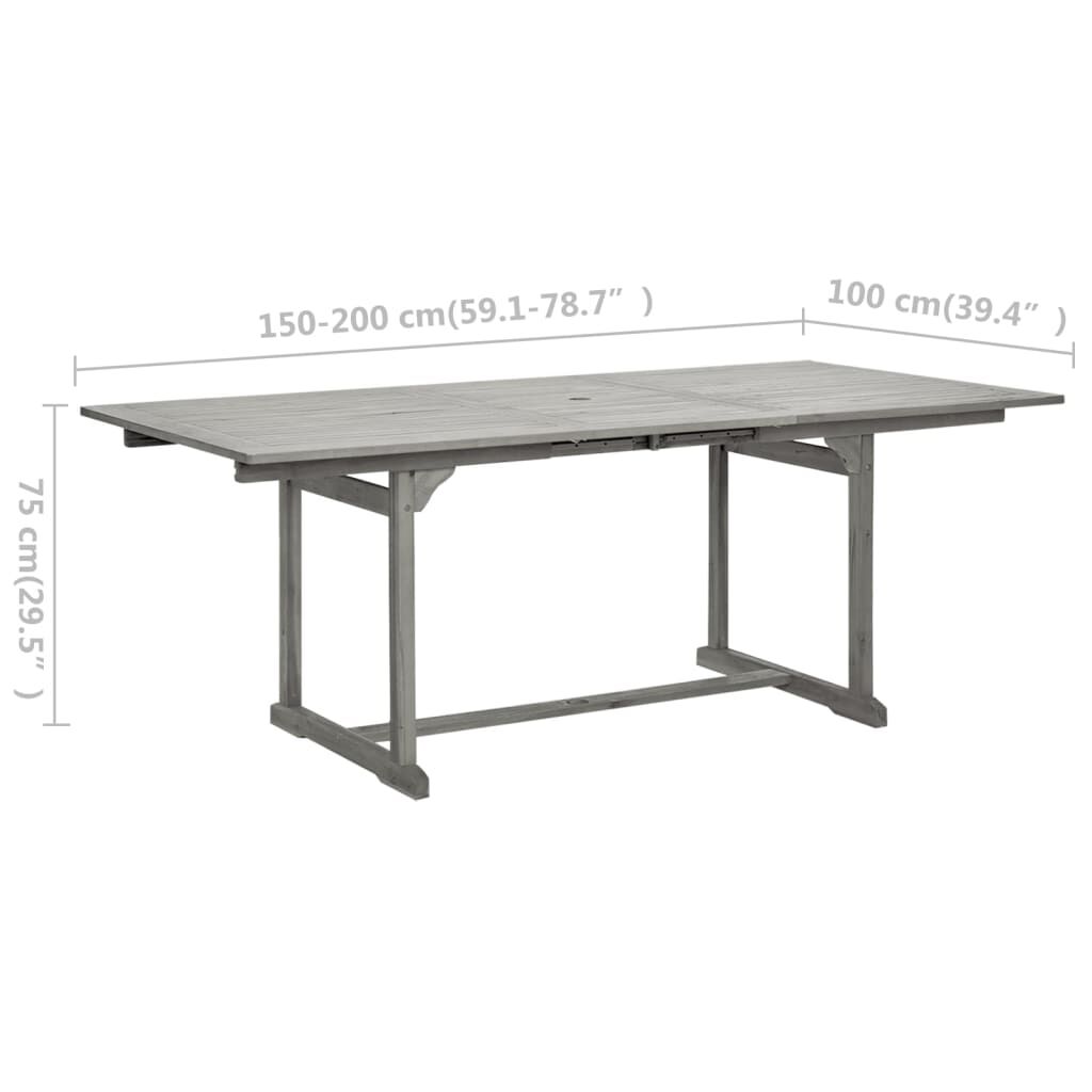 vidaXL Τραπεζαρία Κήπου (150-200) x 100 x 75 εκ από Μασίφ Ξύλο Ακακίας