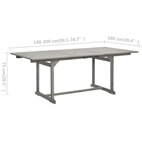 vidaXL Τραπεζαρία Κήπου (150-200) x 100 x 75 εκ από Μασίφ Ξύλο Ακακίας