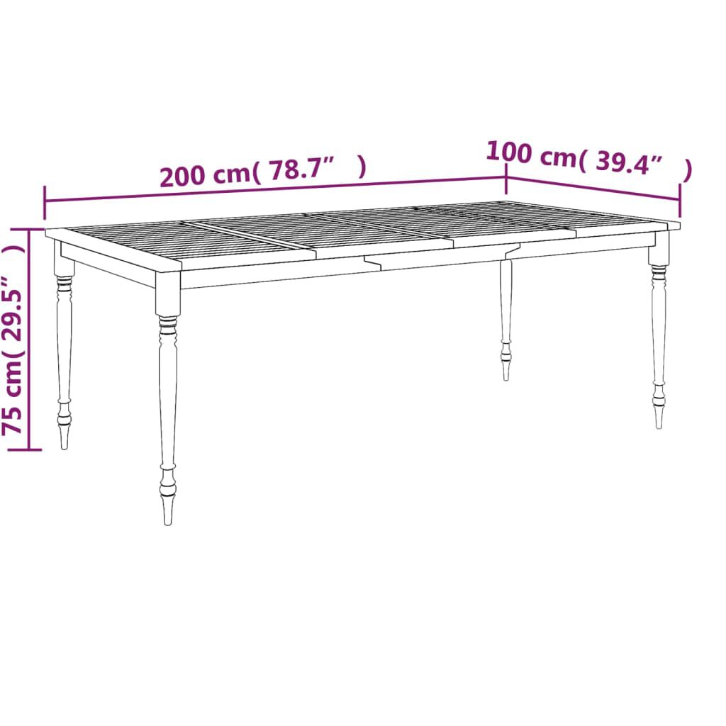 vidaXL Τραπέζι Batavia 200 x 100 x 75 εκ. από Μασίφ Ξύλο Teak