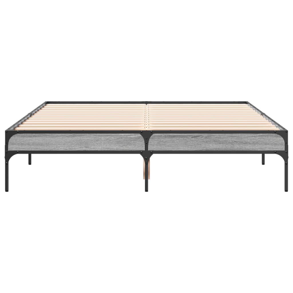 vidaXL Πλαίσιο Κρεβατιού Γκρι Sonoma 135x190 εκ. Επεξ. Ξύλο & Μέταλλο