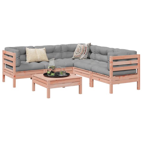 vidaXL Καναπές Κήπου Σετ 6 Τεμ. Μασίφ Ψευδοτσούγκα Ελάτης Μαξιλάρια