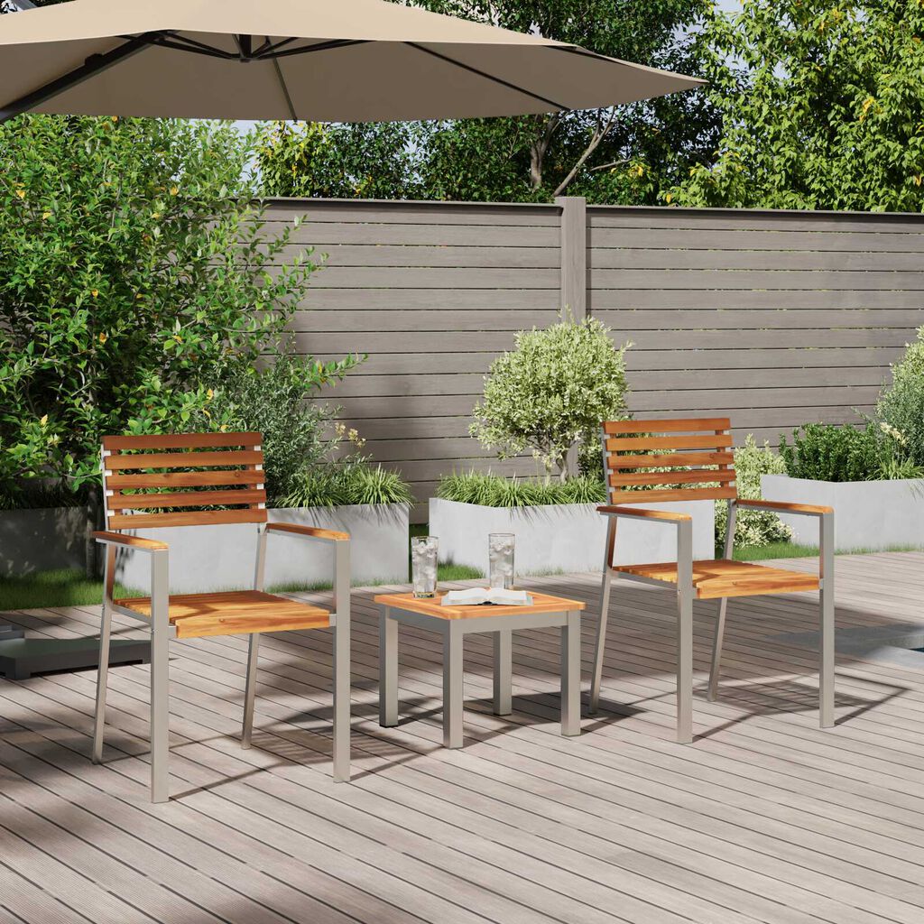 vidaXL Σέτ φαγητού για κήπο 3 pcs Καφέ Μασίφ ξύλο teak