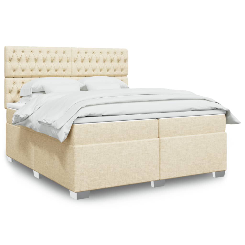 vidaXL Κρεβάτι Boxspring με Στρώμα Κρεμ 200x200 εκ. Υφασμάτινο