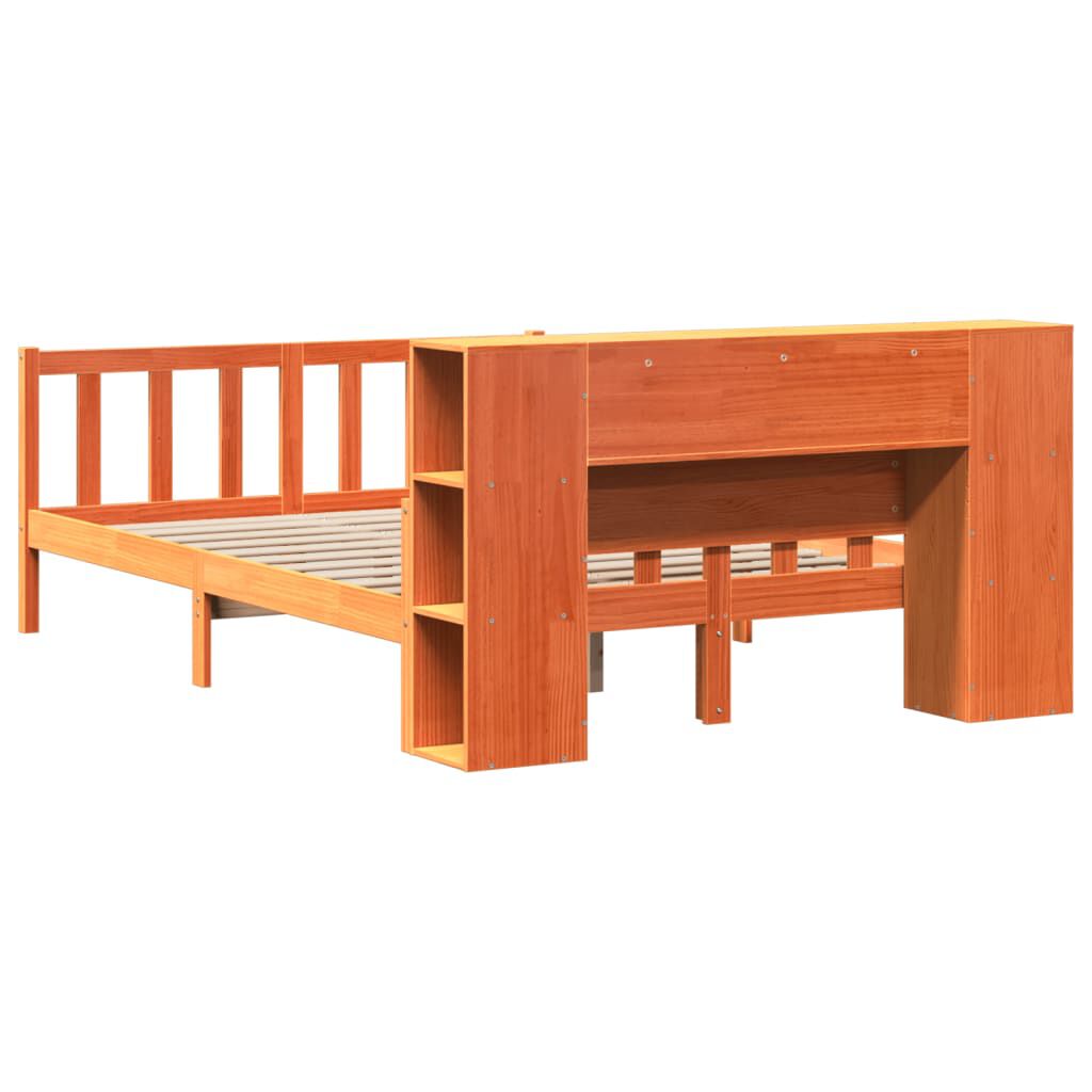 vidaXL Κρεβάτι Βιβλιοθήκη Χωρίς Στρώμα Καφέ 150x200 εκ Μασίφ Πεύκο