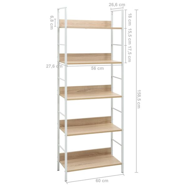 vidaXL Ραφιέρα 5 Επιπέδων Δρυς 60x27,6x158,5 εκ. Επεξεργασμένο Ξύλο
