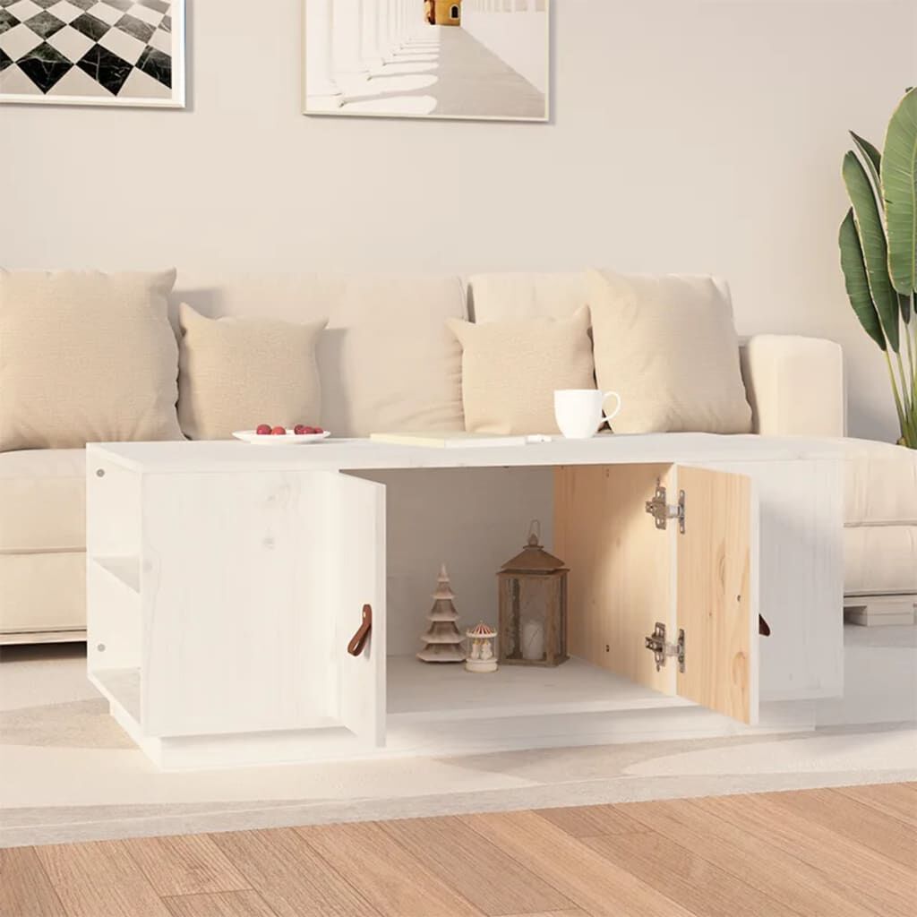 vidaXL Τραπεζάκι Σαλονιού Λευκό 100x50x41 εκ. από Μασίφ Ξύλο Πεύκου
