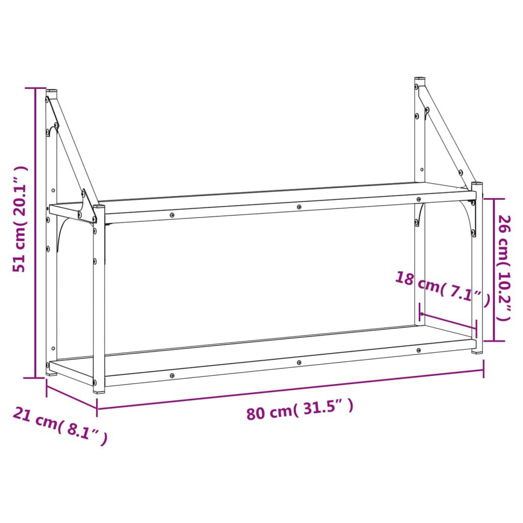 vidaXL Ραφιέρα Τοίχου με 2 Ράφια Καπνιστή Δρυς 80x21x51 εκ. Επεξ. Ξύλο