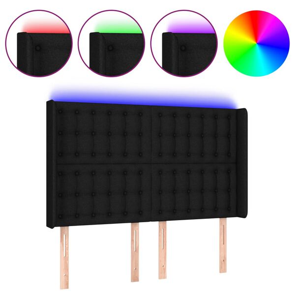 vidaXL Κεφαλάρι Κρεβατιού LED Μαύρο 147x16x118/128 εκ. Υφασμάτινο