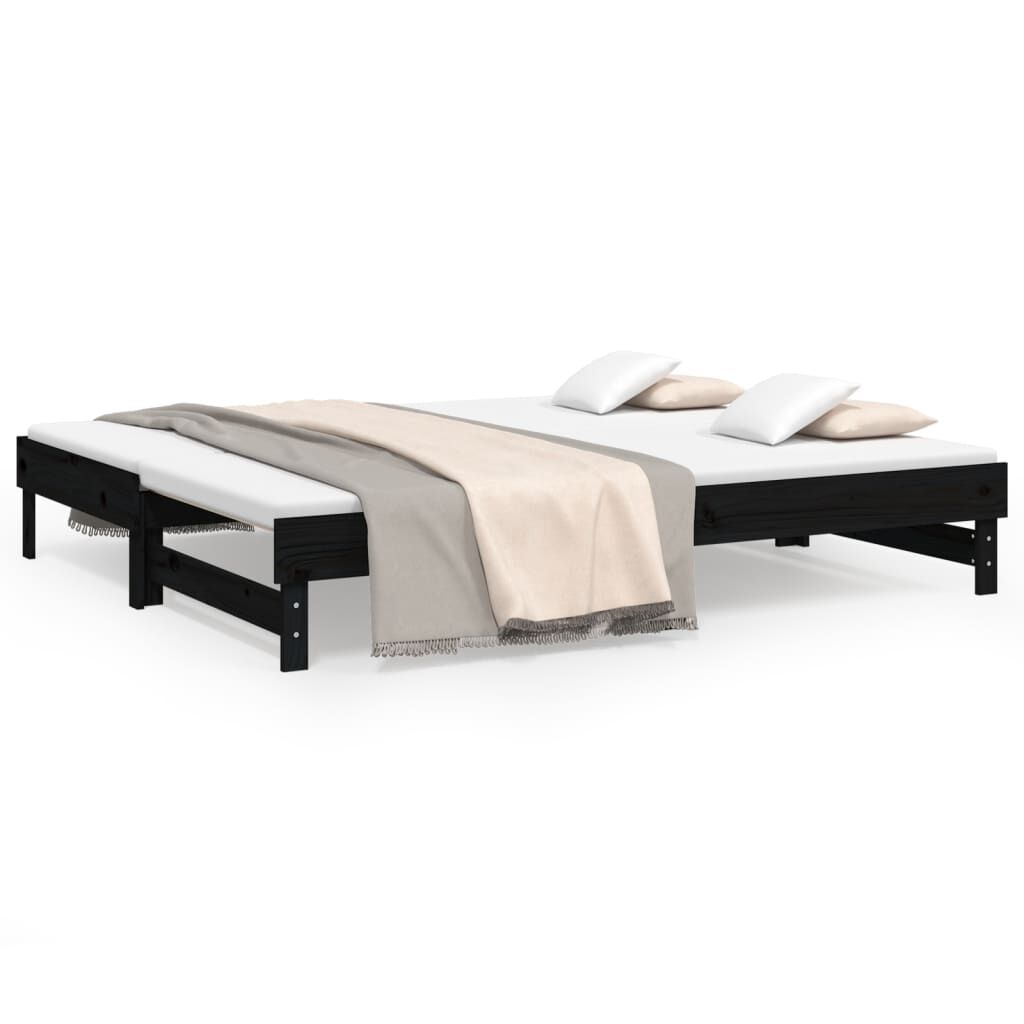 vidaXL Καναπές Κρεβάτι Συρόμενος Μαύρος 2x(100x200)εκ. από Μασίφ Πεύκο