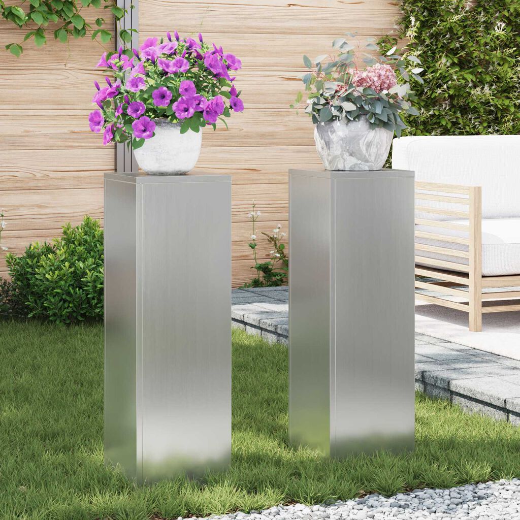 vidaXL Υπαίθρια Σταντ Φυτών Πυλώνας 2 τμχ 24x24x75 εκ Γαλβανισμένο Ατσάλι