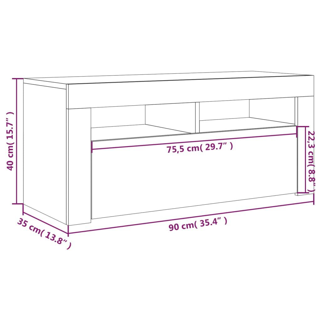 vidaXL Έπιπλο Τηλεόρασης με LED Καπνιστή Δρυς 90x35x40 εκ.