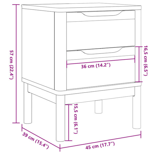 vidaXL Κομοδίνο FLORO Γκρι 45 x 39 x 57 εκ. από Μασίφ Ξύλο Πεύκου