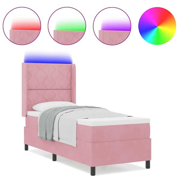 vidaXL Κρεβάτι Box Spring LED με Στρώμα Ροζ 80 x 200 cm Βελούδο