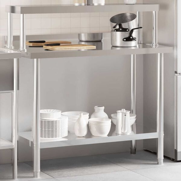 vidaXL Πάγκος Εργασίας Κουζίνας με Ράφι 110x55x120 εκ. Ανοξείδ. Ατσάλι