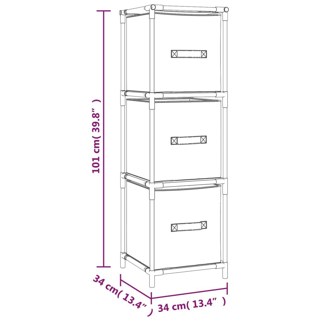 vidaXL Ντουλάπι με 3 Υφασμάτινα Συρτάρια Γκρι 34x34x101 εκ. από Ατσάλι