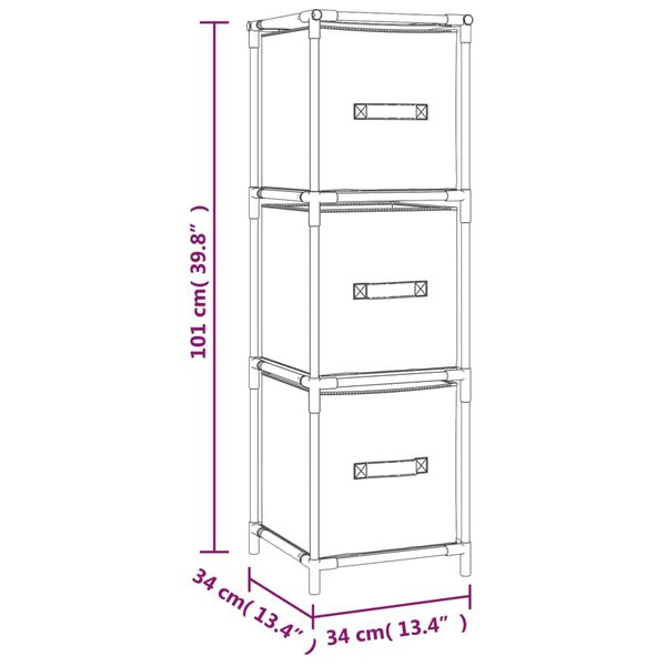vidaXL Ντουλάπι με 3 Υφασμάτινα Συρτάρια Γκρι 34x34x101 εκ. από Ατσάλι