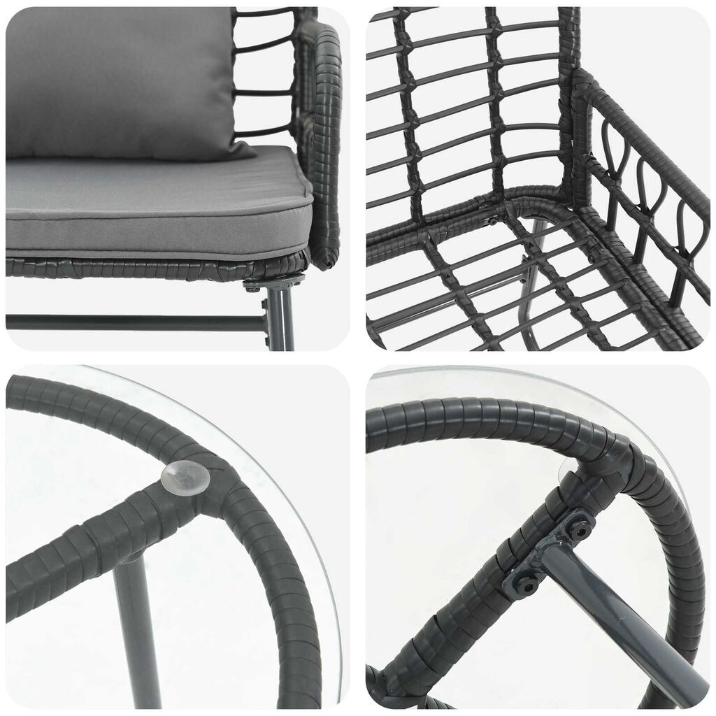 vidaXL Σέτ φαγητού για κήπο 3 pcs Μαύρο, Ανθρακί 35 x 35 x 45 εκ