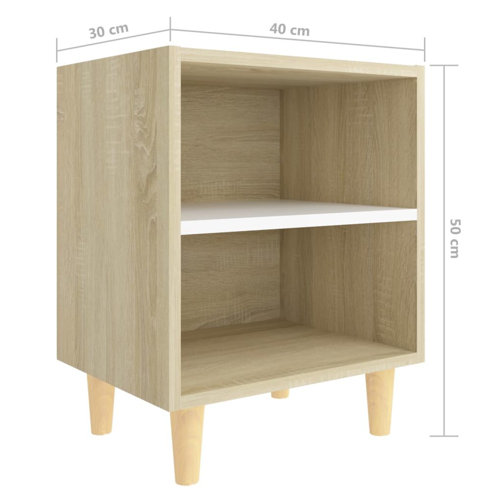 vidaXL Κομοδίνα 2 τεμ Sonoma Δρυς/Λευκό 40x30x50εκ Μασίφ Ξύλινα Πόδια