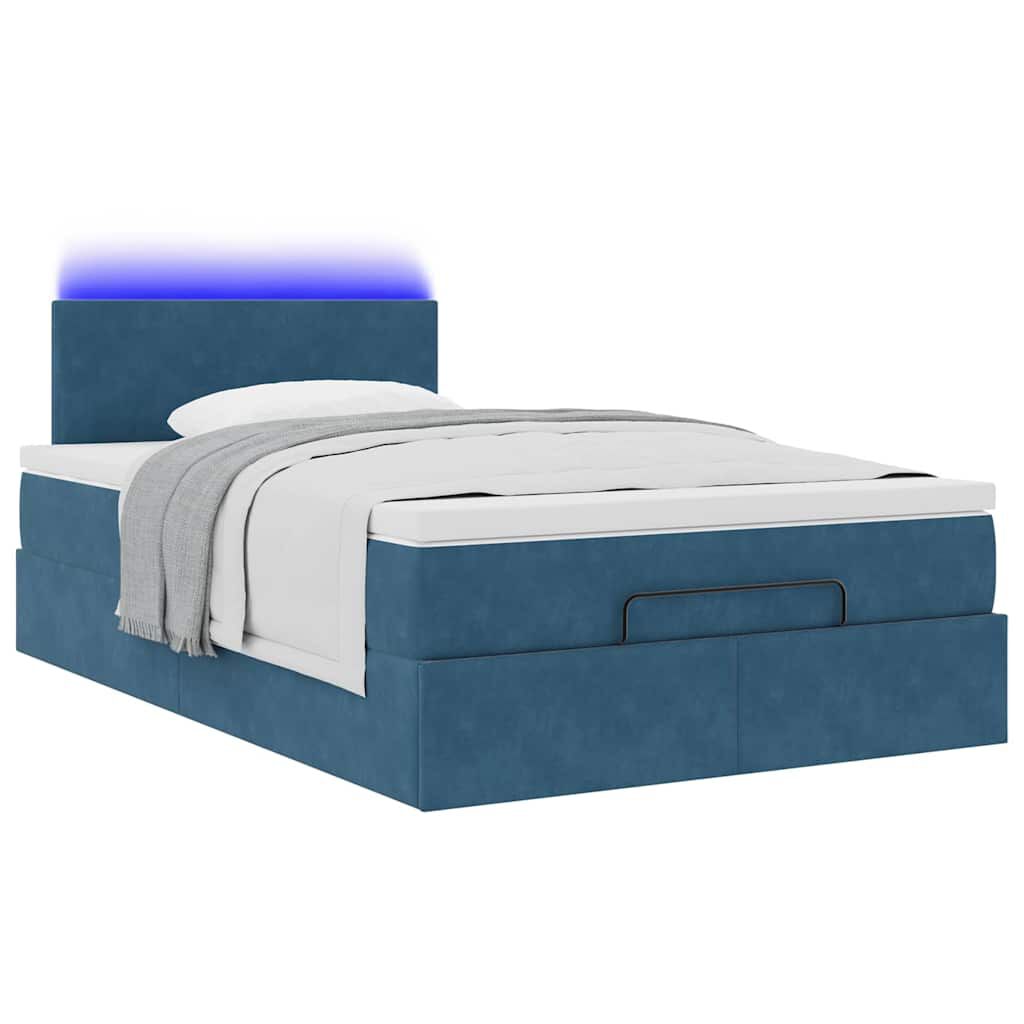 vidaXL Οθωμανικό κρεβάτι με στρώμα&LEDs Σκούρο μπλε 120x200cm Βελούδο