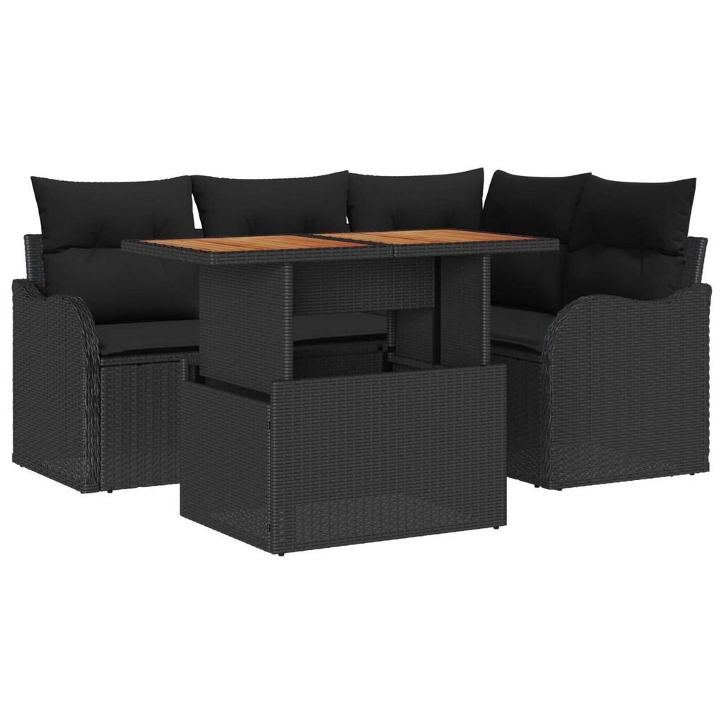 vidaXL Σετ Καναπέ Κήπου με μαξιλάρι 5 pcs Μαύρο 100 x 55 x 73 εκ