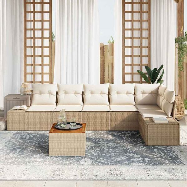 vidaXL Σετ Καναπέ Κήπου 7 pcs Μπεζ και λευκό