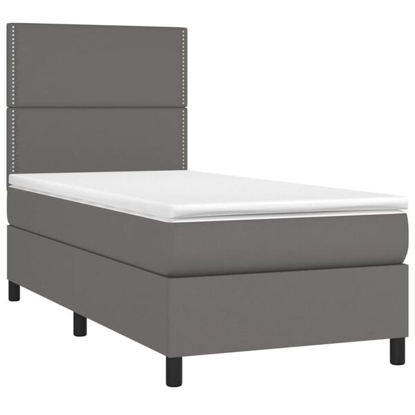 vidaXL Κρεβάτι Boxspring με Στρώμα Γκρι 80 x 200 εκ. Συνθετικό Δέρμα