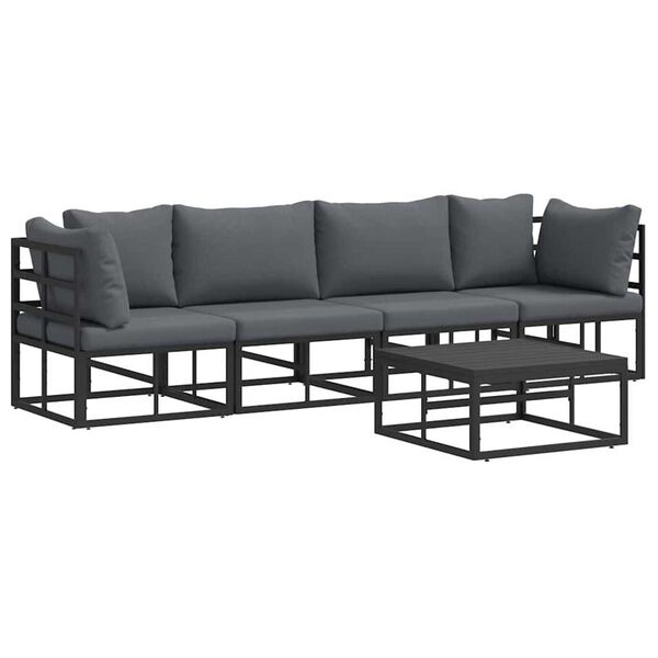 vidaXL Σετ Καναπέ Κήπου με μαξιλάρι 5 pcs Μαύρο Αλουμίνιο