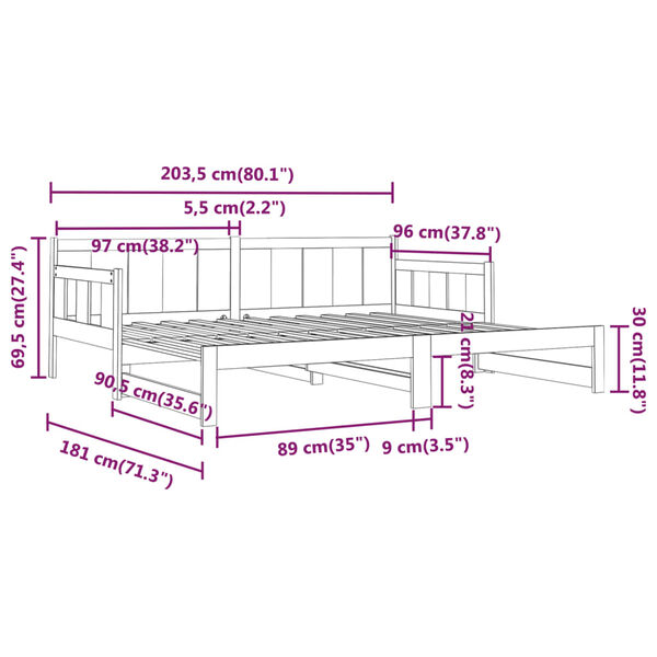 vidaXL Καναπές Κρεβάτι Συρόμενος 2x(90x200) εκ. Μασίφ Ξύλο Πεύκου