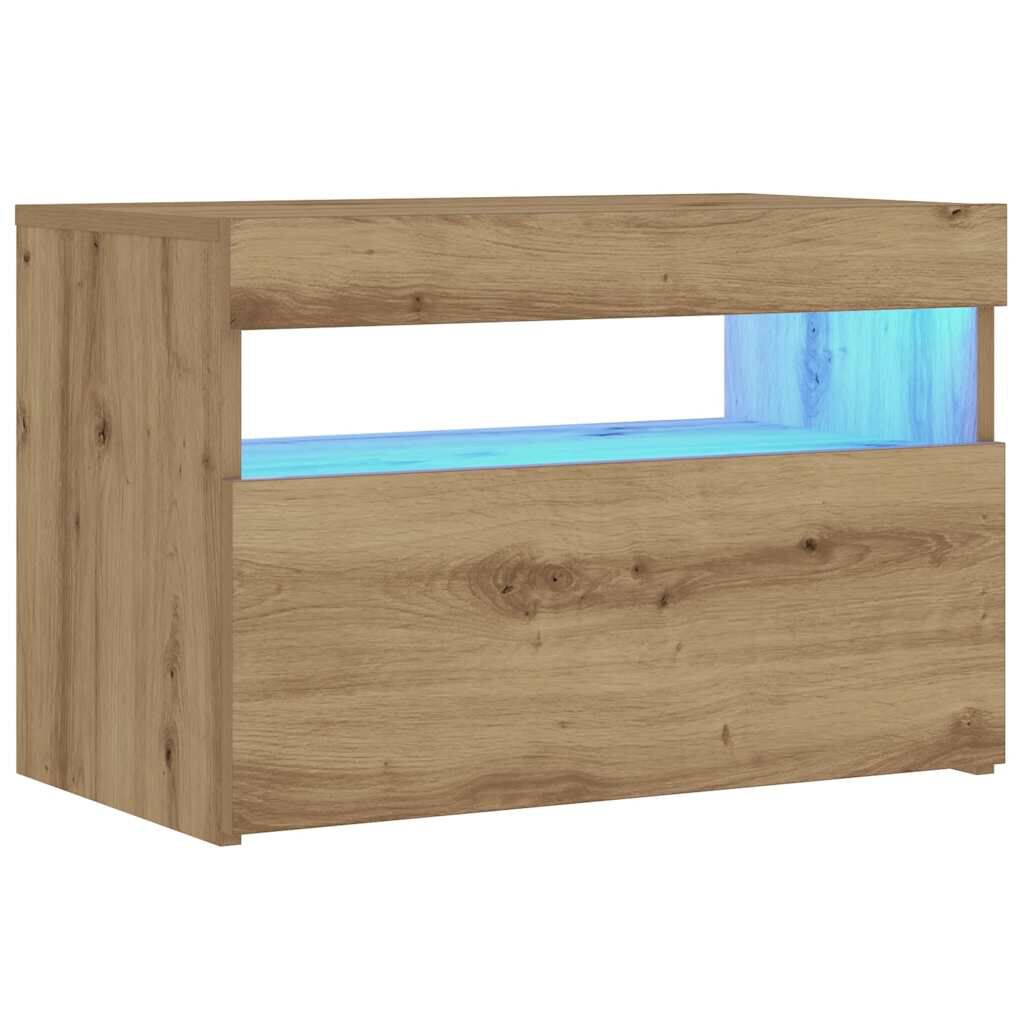 vidaXL Κομοδίνο με φώτα LED Αρτισιανή Δρυς 60x35x40 εκ. από Επεξ. Ξύλο
