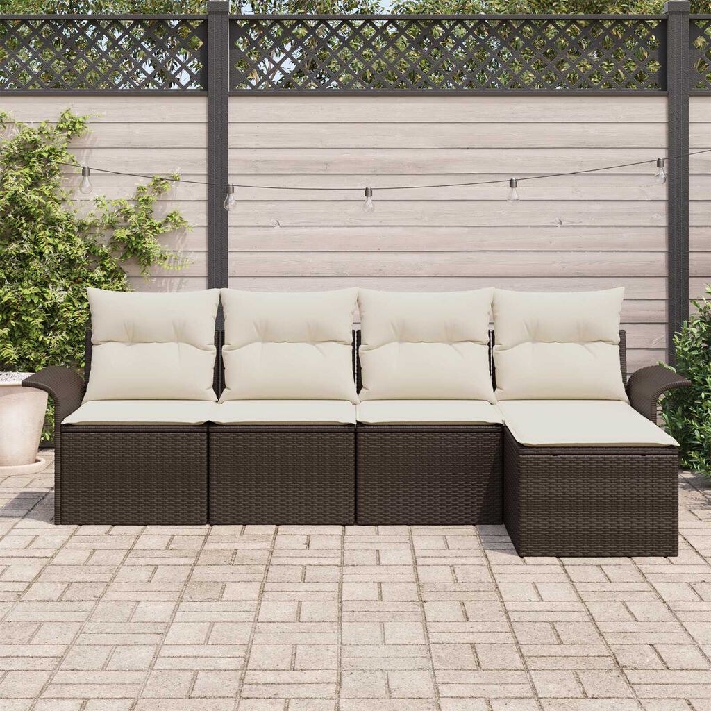 vidaXL Σετ Καναπέ Κήπου με μαξιλάρι 5 pcs Καφέ Πολυ ράταν