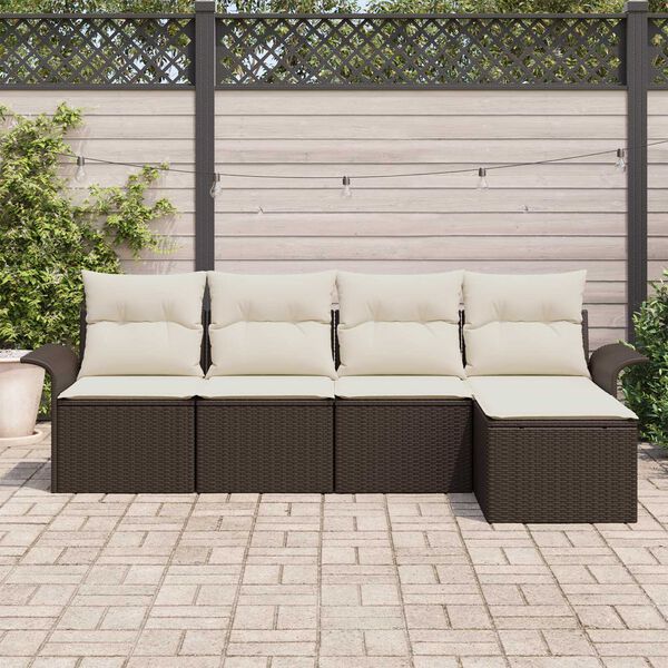 vidaXL Σετ Καναπέ Κήπου με μαξιλάρι 5 pcs Καφέ Πολυ ράταν