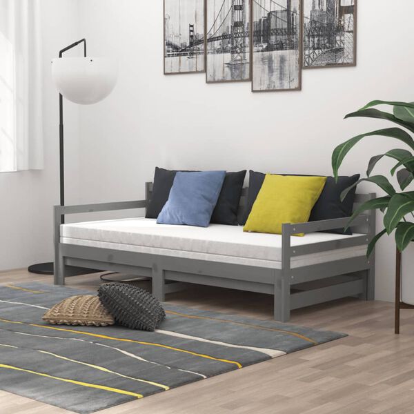 vidaXL Καναπές Κρεβάτι Συρόμενος Γκρι 2x(90x200) εκ. Μασίφ Ξύλο Πεύκου